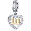 GLOWDAS 10 anni di compleanno Charms fit Pandora DIY braccialetto, 18k oro numero 10 Dangle, 925 argento sterling 10 ° anniversario di nozze Pendente perle con CZ, regali per figlia/figlio/bambina/ragazzo
