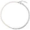 COAI Collana da Donna Metà Filo di Perle Coltivate di Acqua Dolce e Metà Catena Grumetta in Acciaio Inossidabile