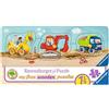 Ravensburger Tiere 03066 - Il piccolo cantiere 3 pezzi My First Wooden Puzzle in legno per bambini a partire da 1,5 anni, Colore giallo