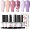 RSTYLE Smalto Semipermanente Pastello, 6 Colore Smalti Semipermanenti Per Unghie Rosa Porpora Glitter Colori Kit Semipermanente Unghie Soak Off UV LED Smalto Ge Kit Manicure Adesivi per Nail Art