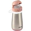 BÉABA, 2 in 1 Bottiglia in Acciaio Inossidabile Bambini, Funzione Bottiglia/Bicchiere, Pulsante Facile Apertura, Solido, Sano, Maniglie Rimovibili, Acciaio Inossidabile Freddo/Caldo, 350ml, Rosa