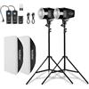 Godox Kit Professionali Flash Stroboscopico da Studio Fotografia, 2 x 180W 5600K Flash Monoluce, RT-16 Trigger, Supporto per Luce, Softbox