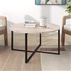 Bofeng Tavolino da caffè rotondo, tavolo da tè per soggiorno con gambe in metallo, rovere bianco + nero