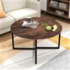 Bofeng Tavolino da caffè rotondo, tavolo da tè per soggiorno con gambe in metallo, rovere nero + marrone