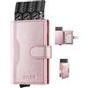 VULKIT Portafoglio Porta Carte di Credito Schermato RFID con 3 Slot di Pelle per Carte e 1 Finestra ID Slim Porta Carte di Credito Donna Metallo con Magnetica Chiusura, Rosa Brillante