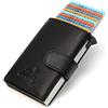 Fa.Volmer® - Porta carte pop-up in vera pelle, con/senza scomparto portamonete, unisex, max. 11 carte, protezione RFID, portafoglio VO24/31, nero / nero, 6 x 9,5 x 1,5cm, Contemporaneo