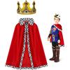 TSHAOUN Costume da Re Principe Mantello, Ragazzo con 1 Corona, per Feste di Compleanno, Halloween, Taglia Unica, 80cm per Bambini 90-135cm (Red)