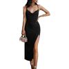 KBRPEY Vestito Donna Sexy Spaghetti Strap Abiti da Donna Senza Maniche Abito Elegante Donna Spacco a Vita Alta Vestiti Donna Eleganti Senza Schienale Gonna Lunga a Party Cocktail Clubwear (Nero L)