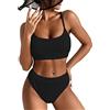 KOEMCY Costume da Bagno Donna Vita Alta Bikini Set Triangolo Sexy Due Pezzi Spiaggia Swimwear Estate (Nero, S)