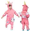 JinBei Impermeabile Bambina Unicorno 3D Rosa Antipioggia Giacca Tuta Bambine con Cappuccio Traspirante Leggero con Striscia Riflettente Poncho Pantaloni per Ragazza Bottoni Cerniera Bimba 2-4 Anni