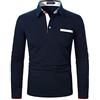 YCUEUST Cotone Polo Uomo Manica Lunga Tennis Golf Casual T-Shirt Blu M