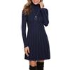 Gyabnw Vestito Casual Donna Invernale in Maglione Abito Vita Alta Elegante Collo Alto di Orlo Svasato Abito Linea A in Maglia al Ginocchio Caldo di Moda Treccia Ritorta, Blu Notte, XS