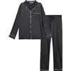 Lovasy Pigiama Lungo Donna 2 Pezzi Pigiama Donna Aperto Davanti Invernale con Scollo a V Set Pigiama Maniche Lunghe Colore Solido Sleepwear Leggero con Tasca A Grigio Scuro L
