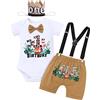 FYMNSI Baby Boy Jungle Safari Tema 1°/2° Compleanno Torta Smash Outfit Cotone Papillon Pagliaccetto T-shirt Bretelle Pantaloncini Copricapo 4pcs / 3pcs Set, Giraffa Khaki, 18 mesi