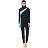 BOZEVON Donne Elegante Musulmano 2 Pezzi Costumi da Bagno Islamiche Hijab Burkini Modesto Swimsuit Beachwear, Nero+Blu, EU L=Tag XL