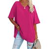 Ebifin Maglietta oversize da donna a mezza manica tinta unita con scollo a V T-shirt basic t-shirt a tunica in cotone allentato., blu cielo, S