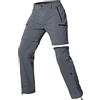 Cycorld Pantaloni da trekking da donna, con cerniera, traspiranti, da trekking, elasticizzati, rimovibili, per attività all'aria aperta, estivi, funzionali, grigio chiaro, S