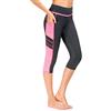 Flatik, leggings da donna con superficie a rete, pantaloni per sport, palestra, yoga, corsa, fitness Nero grigio (3/4 Capri). S