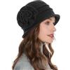 ZLYC 1920 Vintage Lana Cloche Cappello Fiore Bombetta per Le Donne(Bianco Crema Floreale)
