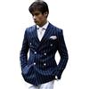 Ulnomio Uomo Blazer a Righe Giacca Doppiopetto con Revers a Lancia per Ufficio