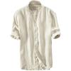 Icegrey Camicia Uomo Camicie di Lino a Maniche Corte con V Collo Estive Camicia Beige 52