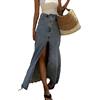 ticticlily Gonna Donna Jeans Lunga A Vita Alta A-Line con Tasche Gonne Denim Lavate Y2K Vintage Maxi Midi Gonna Irregolare Spacco B Blu S