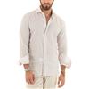 Giosal Camicia Lino Uomo Fantasia Rigata Righe Sottili Collo Coreano Maniche Lunghe Bottoni (M, Beige Colletto)