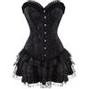 jutrisujo corsetto donna gonna abito set corset bustino sexy top pizzo corsetti gotica lingerie burlesque Halloween Nero 2XL