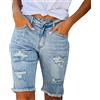 Briskorry Pantaloncini in jeans da donna a vita alta, skinny Pocket Denim Button Stretch pantaloni corti estivi in denim vintage denim pantaloni corti basic jeans bermuda, Blu-3., M