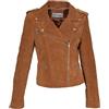 House Of Leather Donna Vera Pelle Scamosciata Biker Giacca Slim Fit Retro Stile Skylar Marrone Chiaro (M)