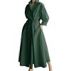 FeMereina Maxi abito chemisier da donna a maniche lunghe, con bottoni e vita plissettata, lungo e ampio, con tasche, Verde scuro, S