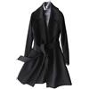 GL Suit - Trench da donna 100% lana cashmere Giacche con risvolto tacca media lunghezza sottile cappotto autunno inverno cardigan Outwear con cintura e tasche, nero, L