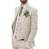 WETRIM Abiti di lino vintage da 3 pezzi, giacca slim casual blazer+gilet+pantaloni smoking for matrimoni e affari (Colore : Beige, Dimensione : 44)