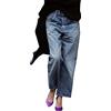 Ghemdilmn Jeans Capri a gamba larga da donna, a vita alta, elasticizzati, in denim capris, pantaloni eleganti per adolescenti, Blu, M