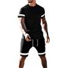 GARCAN Tuta Uomo Sportiva 2 Pezzi T-Shirt + Pantaloncini Abbigliamento Sportivo Patchwork Estivo a Maniche Corte Casual Girocollo Set Completo Casual Maglietta Jogging Corso Palestra,Nero,XL