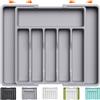 Lifewit Portaposate da Cassetto, Organizer Cucina Espandibile, Porta Posate Regolabile in Resistente Plastica per Cucchiai e Forchette, Profondità 38cm, Estensione max 57 cm, 1 Pacchi, Grigio
