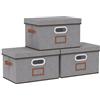 OUTBROS Scatole Portaoggetti con Coperchio, 33 x 23 x 20 cm Cesto Pieghevoli con Maniglie, Contenitori Armadio, Organizzatori per Vestiti (3 Pezzi, Grigio)