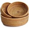 YANGQIHOME Cesto di Frutta Rotonde in Rattan, Ciotole in Cesta di Vimini Naturali, Organizer in Intrecciate per Cucina/Sala da Pranzo (Rotondo)