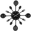 Timelike - Orologio da parete 40 cm in metallo, per cucina, motivo posate e utensili con cucchiaio forchetta, decorazione la casa moderna creativa, stile antico (nero