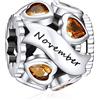 NINGAN Gennaio-dicembre Pietra natale in argento sterling 925 Perline vuote in oro rosa e argento Adatto per braccialetti da donna