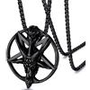 FaithHeart Collana con Pentacolo Invertito Baphomet Ciondolo Satanico Testa di Capra/Pentagramma Satana Sulfuro Occulto Alchimia Inversa Leviatano Croce Acciaio/Oro/Nero + Catena Regolabile