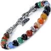 10:10 Bracciale Uomo Donna - Pietre Naturali Di Agata Multicolore, Beads in Acciaio Inox Diamantato - Stile Boho, Minimal, Classico - Regolabile, Elegante e Resistente - Made In Italy