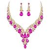 Clearine Matrimonio Sposa Jewellery Set Goccia Strass Cluster Statement Collana Orecchini Pendenti Costume per Donne Fucsia Oro-Fondo