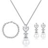 CRASLYMO Parure di gioielli in argento 925 da donna, per matrimonio, composta di perle, orecchini, collana e bracciale, set di gioielli da sposa con zirconi scintillanti 5A in argento 925, ottimo regalo per sposa o damigella d'onore
