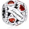NINGAN Gennaio-dicembre Pietra natale in argento sterling 925 Perline vuote in oro rosa e argento Adatto per braccialetti da donna