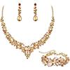 EVER FAITH Gioielli da Sposa per Donna, Collana di Cristallo Goccia Austriaco, Orecchini Pendenti, Bracciale con Lacci Marrone Oro Fondo
