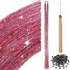 BBTO Kit di 200 Ciocche di Tinsel per Capelli con Strumenti Orpelli con Glitter per Extension dei Capelli Accessori per Estensione di Capelli per Intrecciare Capelli Donna Bambini (Rosa)