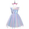 Lito Angels Children's Apparel Lito Angels Vestito da Principessa di Compleanno Unicorno con Cerchietto in Corno per Bambina, Taglia 3-4 Anni, Arcobaleno Blu