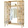 [en.casa] Armadio Guardaroba in Bambù Naturale con 2 Ante Scorrevoli Scomparti e Barra Appendiabiti Design Semiaperto Stile Japandi 185x140x45 cm