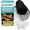 AlpineReach Kit di rete per laghetto koi, 4,5 m x 6 m, nera e 20 graffette in acciaio, copertura a rete resistente per foglie, protegge i pesci da aironi blu, uccelli, gatti, predatori, pali
